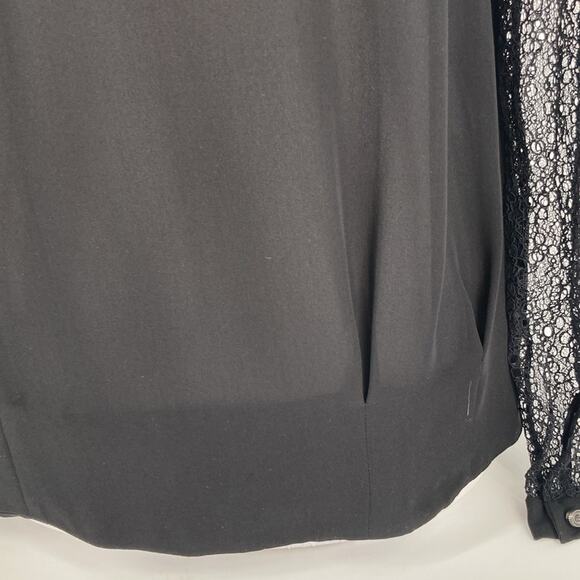 Anthropologie Leifsdottir Womens Black Silk Chiffon Lace Sleeve Blouse 14 New - Picture 7 of 13